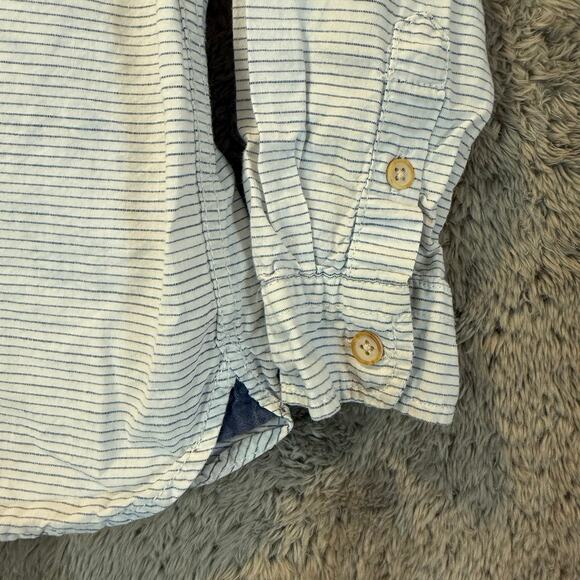 Zara Boys Sz 6 Striped Collarless Mandarin Collar Button Down Shirt Blue White - Picture 8 of 10